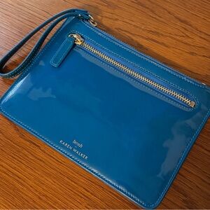 Karen Walker Teal Blue Benah Patent Leather Clutch Wristlet Purse